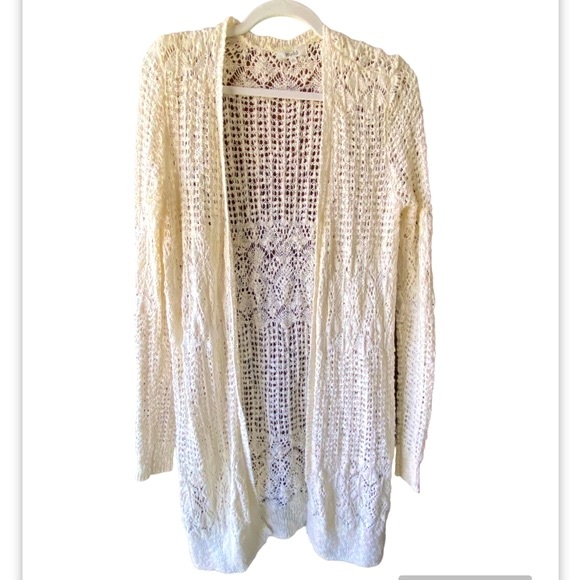 Mudd Gorgeous Crocheted Ivory White Cream Lightweight Cardigan Sweater - Picture 1 of 6